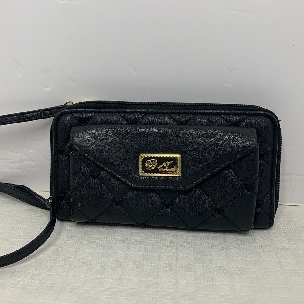 Betsey Johnson wallet on a strap in black